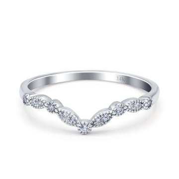 14K White Gold Curved Marquise Half Eternity Stackable Ring Simulated Cubic Zirconia